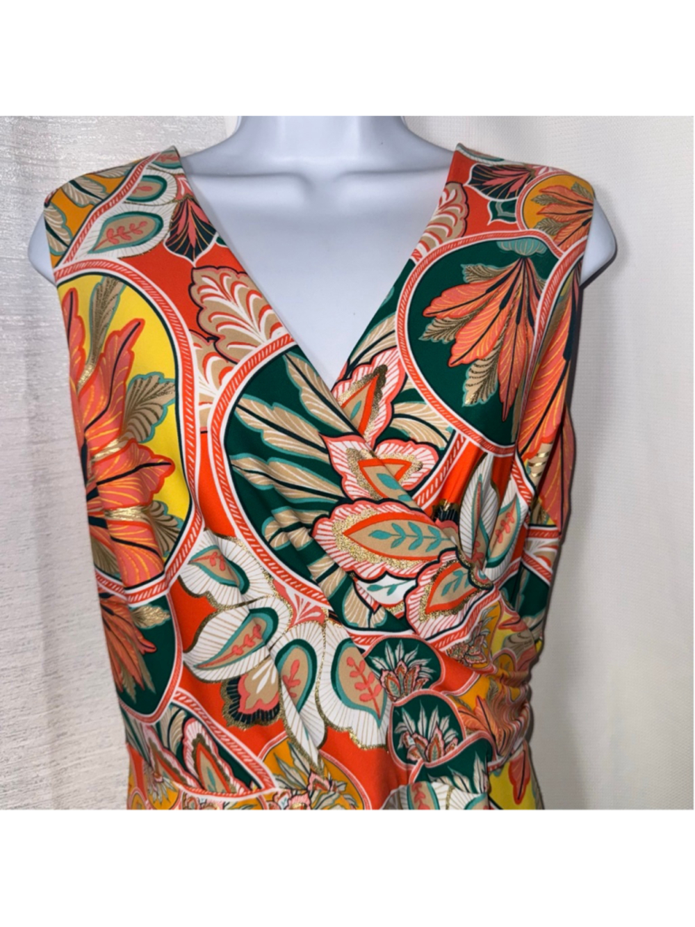 Jude Connally Easton Jude Cloth In Stained Glass Coral Gold Maxi Dress Large - Picture 4 of 12